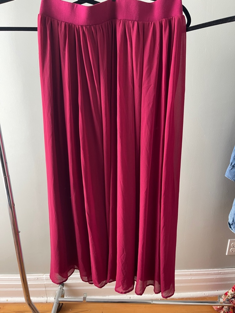 Flowing Deep Pink Maxi Skirt with Gathered Waist